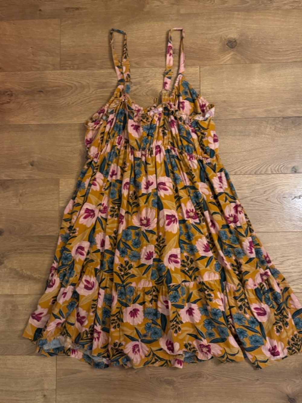 NATURAL LIFE Mustard Floral Midi Dress with Pink & Blue Blooms - Picture 5 of 5